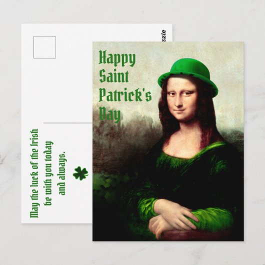 Mona Lisa St. Patrick's Day Clover Briefkaart (Voorkant / Achterkant)