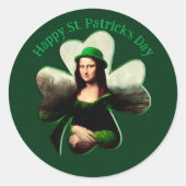Mona Lisa St. Patrick's Day Clover Ronde Sticker (Voorkant)