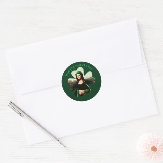 Mona Lisa St. Patrick's Day Clover Ronde Sticker (Envelop)