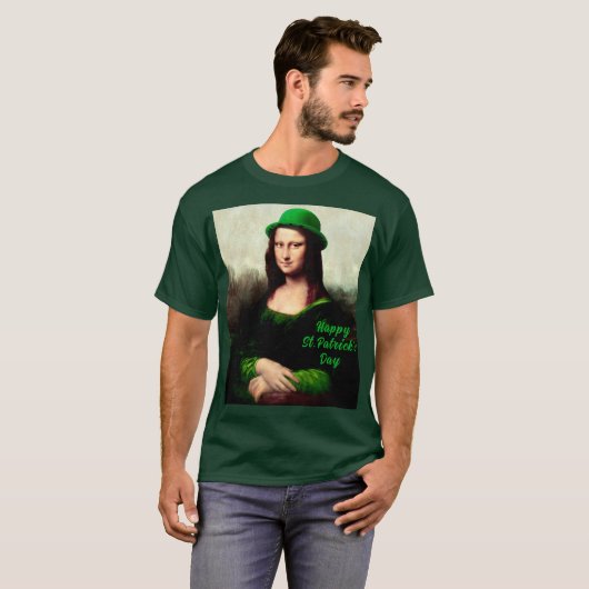 Mona Lisa St. Patrick's Day Clover T-shirt (Voorkant volledig)