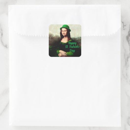 Mona Lisa St. Patrick's Day Clover Vierkante Sticker (Tas)