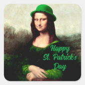 Mona Lisa St. Patrick's Day Clover Vierkante Sticker (Voorkant)