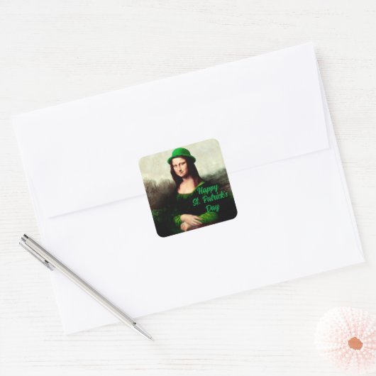 Mona Lisa St. Patrick's Day Clover Vierkante Sticker (Envelop)