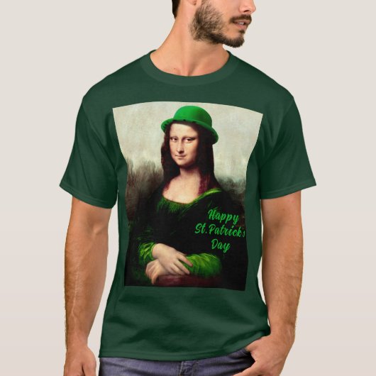 Mona Lisa St. Patrick's Day Klaver T-shirt (Voorkant)