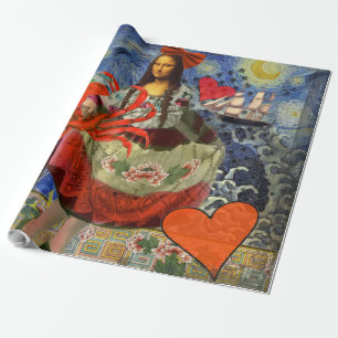 Mona Lisa Starry Night Collage: Whimsical Surreal Cadeaupapier