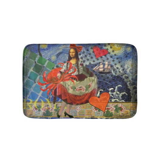 Mona Lisa Starry Night Collage: Whimsiek Surrealis Badmat (Voorkant)