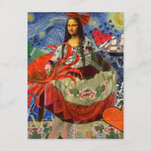 Mona Lisa Starry Night Collage: Whimsiek Surrealis Briefkaart