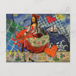 Mona Lisa Starry Night Collage: Whimsiek Surrealis Briefkaart