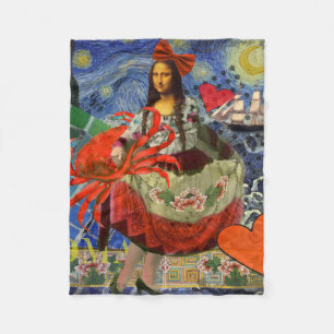 Mona Lisa Starry Night Collage: Whimsiek Surrealis Fleece Deken