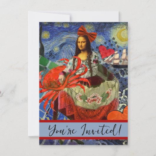 Mona Lisa Starry Night Collage: Whimsiek Surrealis Kaart (Voorkant)