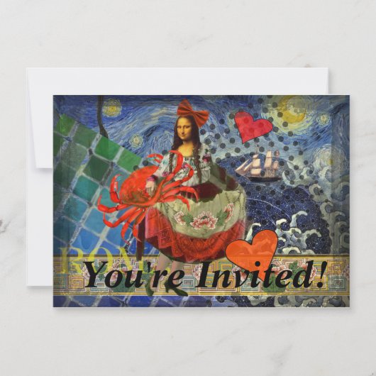 Mona Lisa Starry Night Collage: Whimsiek Surrealis Kaart (Voorkant)