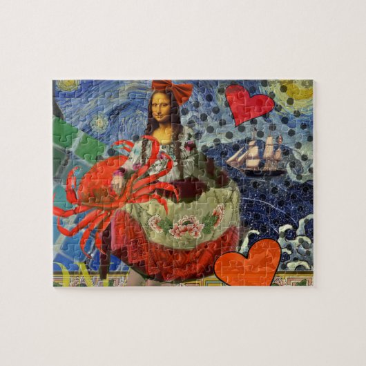 Mona Lisa Starry Night Collage: Whimsiek Surrealis Legpuzzel (Horizontaal)
