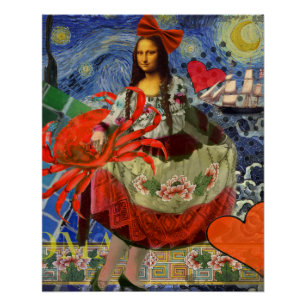 Mona Lisa Starry Night Collage: Whimsiek Surrealis Perfect Poster