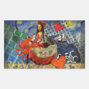Mona Lisa Starry Night Collage: Whimsiek Surrealis Rechthoekige Sticker