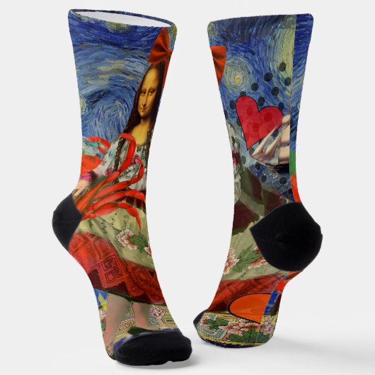 Mona Lisa Starry Night Collage: Whimsiek Surrealis Sokken (Gebogen)