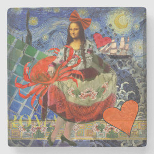 Mona Lisa Starry Night Collage: Whimsiek Surrealis Stenen Onderzetter