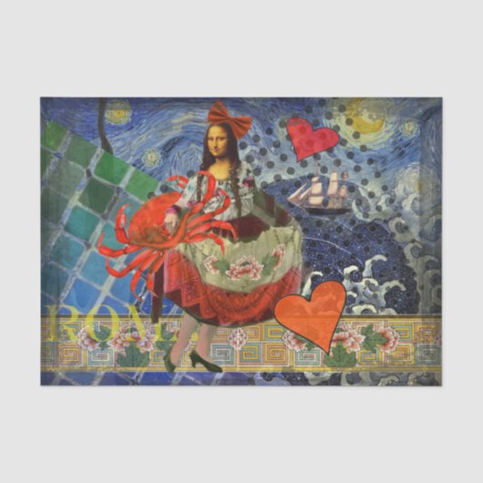 Mona Lisa Starry Night Collage: Whimsiek Surrealis Tissuepapier (Voorkant)