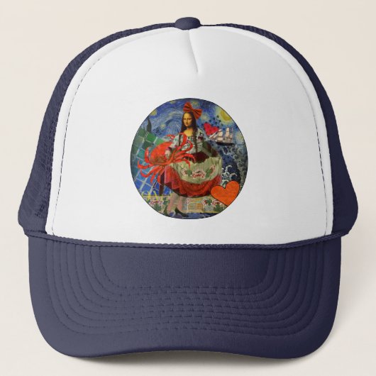 Mona Lisa Starry Night Collage: Whimsiek Surrealis Trucker Pet (Voorkant)