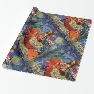 Mona Lisa Sterrennacht Collage: Whimsiek Surrealis Cadeaupapier