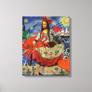Mona Lisa Sterrennacht Collage: Whimsiek Surrealis Canvas Afdruk