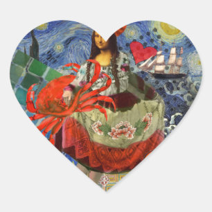 Mona Lisa Sterrennacht Collage: Whimsiek Surrealis Hart Sticker