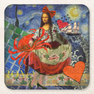 Mona Lisa Sterrennacht Collage: Whimsiek Surrealis Kartonnen Onderzetters