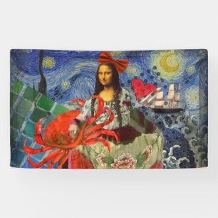 Mona Lisa Sterrennacht Collage: Whimsiek Surrealis Spandoek