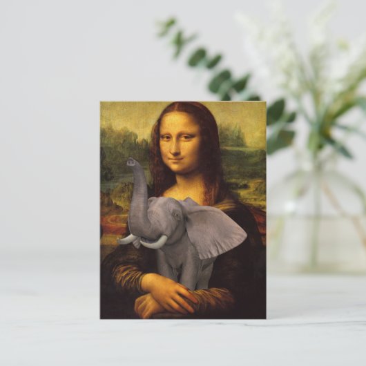 Mona Lisa steunt het Elephant Bewustheid Briefkaart (Staand voorkant)
