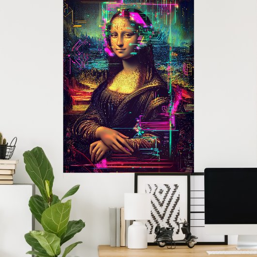Mona Lisa Synthwave Cyberpunk Art Poster (Thuiskantoor)