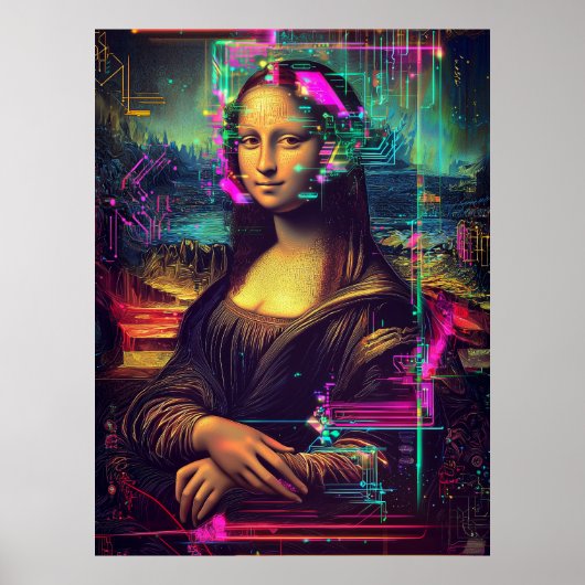 Mona Lisa Synthwave Cyberpunk Art Poster (Voorkant)