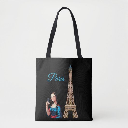 MONA LISA TAKING SELFIE SURREAL PARIS TOTE BAG (Voorkant)