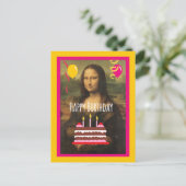 Mona Lisa Verjaardag met taart en ballonnen Briefkaart (Staand voorkant)