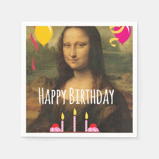 Mona Lisa Verjaardag met taart en ballonnen Servetten (Voorkant)