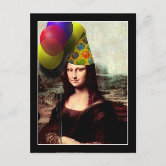 Mona Lisa Verjaardagsfeestje Muts Briefkaart (Voorkant)