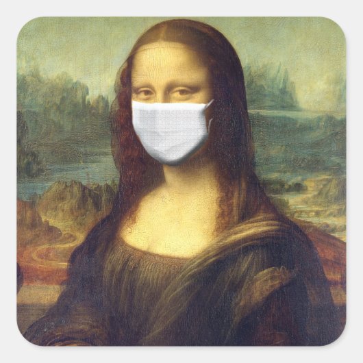Mona Lisa Via Corona Virus Vierkante Sticker (Voorkant)