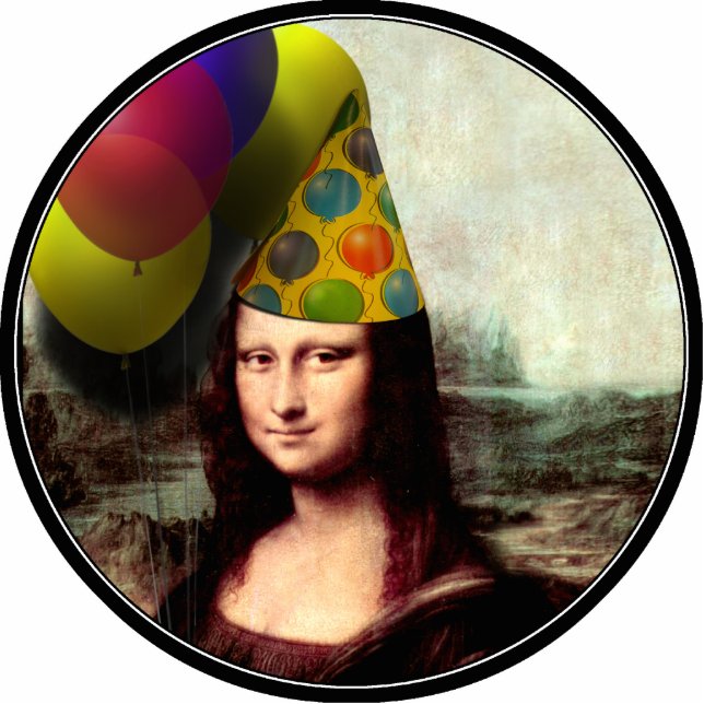 Mona Lisa Wearing Party Pet Staand Fotobeeldje (Voorkant)
