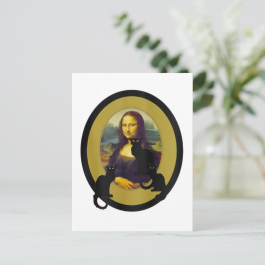 Mona Lisa with Les Chats Noir, Parody Briefkaart (Staand voorkant)