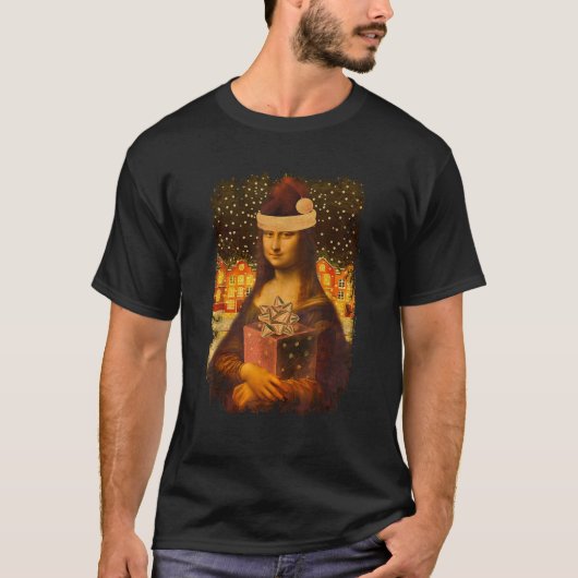 Mona Lisa with Santa Hat for Art Teacher Mona Lisa T-shirt (Voorkant)