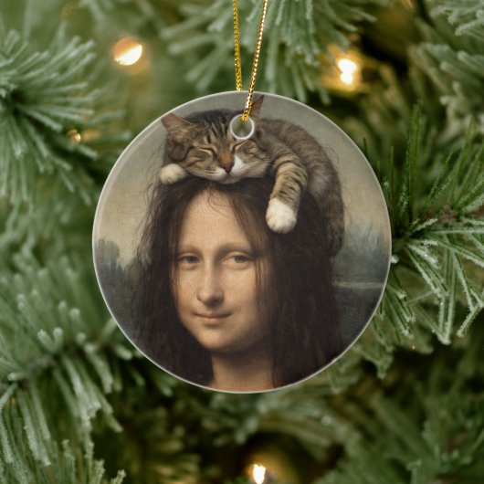 Mona Lisa With Sleeping Cat                        Keramisch Ornament (Boom)