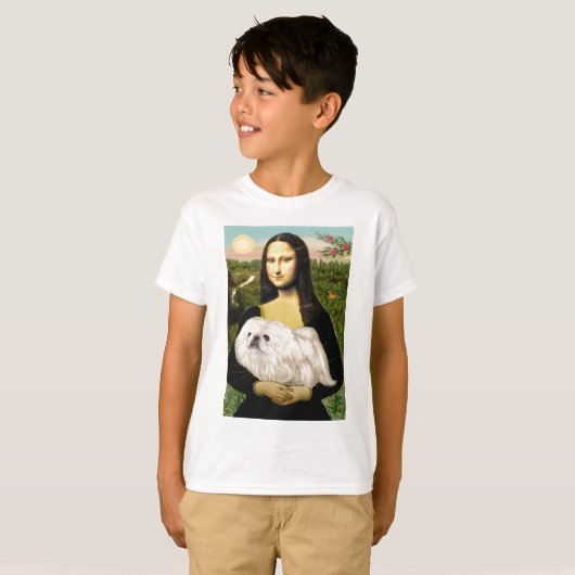 Mona Lisa - Witte pekingese (#4) T-shirt (Voorkant volledig)