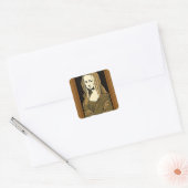 Mona Lisa Wood Carving Style Sepia Line Art Vierkante Sticker (Envelop)