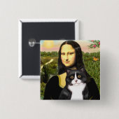 Mona Lisa - zwart-witte kat Vierkante Button 5,1 Cm (Voorkant /achterkant)