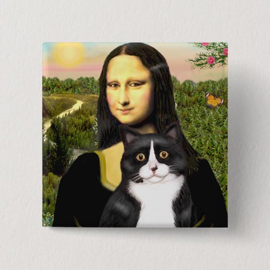 Mona Lisa - zwart-witte kat Vierkante Button 5,1 Cm (Voorkant)