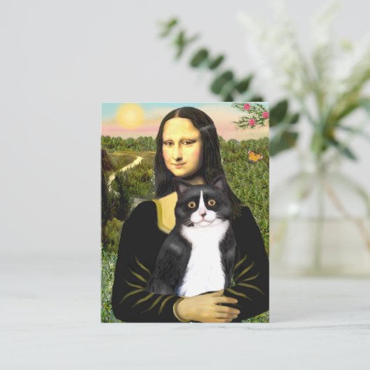 Mona Lisa - zwarte en witte kat Briefkaart (Staand voorkant)