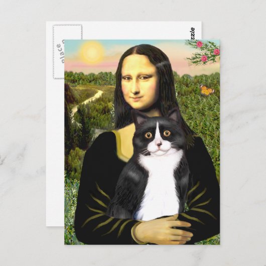 Mona Lisa - zwarte en witte kat Briefkaart (Voorkant / Achterkant)