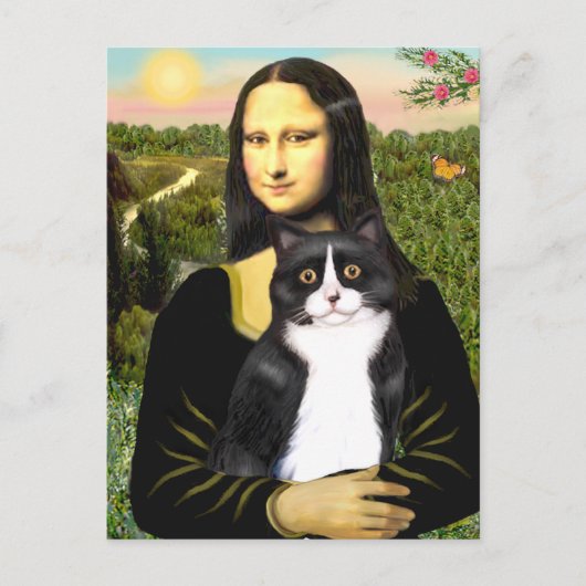 Mona Lisa - zwarte en witte kat Briefkaart (Voorkant)