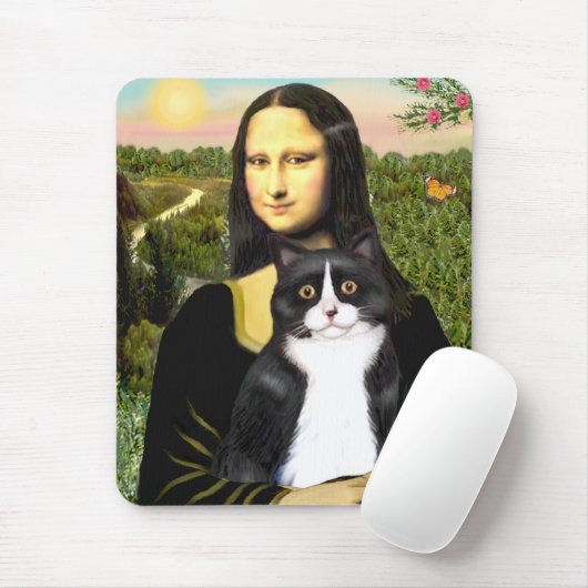 Mona Lisa - zwarte en witte kat Muismat (Met muis)