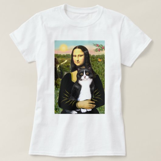 Mona Lisa - zwarte en witte kat T-shirt (Design voorkant)