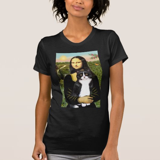 Mona Lisa - zwarte en witte kat T-shirt (Voorkant)