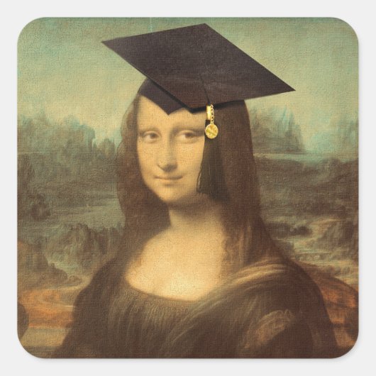 Mona Lisa's Afstuderen Dag Vierkante Sticker (Voorkant)